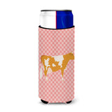 Caroline'S Treasures Guernsey Cow Pink Check Decorative Can Hugger, Slim, Multicolor