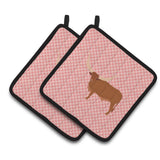 Caroline'S Treasures Ankole-Watusu Cow Pink Check Decorated Pot Holder, 7.5 X 7.5