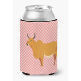 Caroline'S Treasures Zebu Indicine Cow Pink Check Decorative Can Hugger, Multicolor