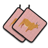 Caroline'S Treasures Zebu Indicine Cow Pink Check Decorated Pot Holder, 7.5 X 7.5