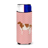 Caroline'S Treasures Ayrshire Cow Pink Check Decorative Can Hugger, Slim, Multicolor