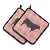 Caroline'S Treasures Black Angus Cow Pink Check Decorated Pot Holder, 7.5 X 7.5