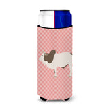 Caroline'S Treasures Malvi Cow Pink Check Decorative Can Hugger, Slim, Multicolor