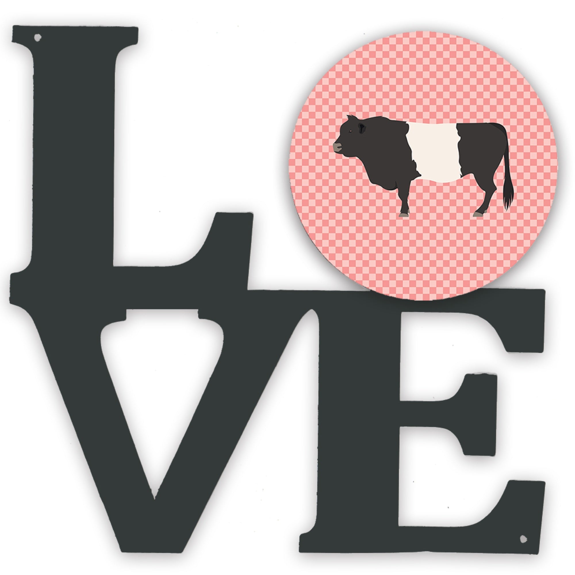 Caroline'S Treasures Belted Galloway Cow Pink Check Metal Artwork Love Wall-Decor, Multicolor