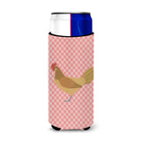 Caroline'S Treasures Frisian Friesian Chicken Pink Check Decorative Can Hugger, Slim, Multicolor