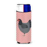 Caroline'S Treasures Jersey Giant Chicken Pink Check Decorative Can Hugger, Slim, Multicolor