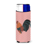 Caroline'S Treasures Dutch Bantam Chicken Pink Check Decorative Can Hugger, Slim, Multicolor