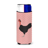 Caroline'S Treasures Naked Neck Chicken Pink Check Decorative Can Hugger, Slim, Multicolor