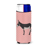 Caroline'S Treasures American Mammoth Jack Donkey Pink Check Decorative Can Hugger, Slim, Multicolor