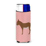 Caroline'S Treasures Cotentin Donkey Pink Check Decorative Can Hugger, Slim, Multicolor
