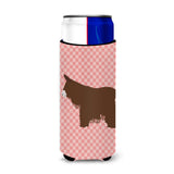 Caroline'S Treasures Poitou Poiteuin Donkey Pink Check Decorative Can Hugger, Slim, Multicolor