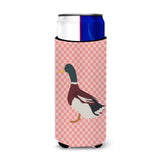 Caroline'S Treasures Rouen Duck Pink Check Decorative Can Hugger, Slim, Multicolor