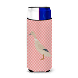 Caroline'S Treasures West Harlequin Duck Pink Check Decorative Can Hugger, Slim, Multicolor