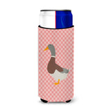 Caroline'S Treasures Saxony Sachsenente Duck Pink Check Decorative Can Hugger, Slim, Multicolor