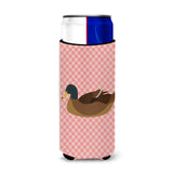 Caroline'S Treasures Khaki Campbell Duck Pink Check Decorative Can Hugger, Slim, Multicolor