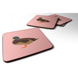 Caroline'S Treasures Silver Bantam Duck Pink Check Decorative Coasters, 3.5, Multicolor