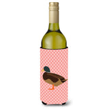 Caroline'S Treasures Silver Bantam Duck Pink Check Decorative Bottle Hugger, 750 Ml, Multicolor