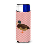 Caroline'S Treasures Silver Bantam Duck Pink Check Decorative Can Hugger, Slim, Multicolor