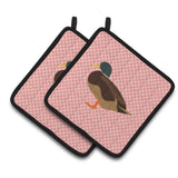 Caroline'S Treasures Silver Bantam Duck Pink Check Decorated Pot Holder, 7.5 X 7.5