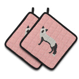 Caroline'S Treasures Silver Fox Pink Check Decorated Pot Holder, 7.5 X 7.5