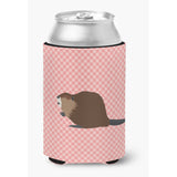 Caroline'S Treasures Eurasian Beaver Pink Check Decorative Can Hugger, Multicolor