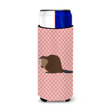 Caroline'S Treasures Eurasian Beaver Pink Check Decorative Can Hugger, Slim, Multicolor