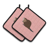 Caroline'S Treasures Eurasian Beaver Pink Check Decorated Pot Holder, 7.5 X 7.5