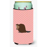 Caroline'S Treasures Eurasian Beaver Pink Check Decorative Can Hugger, Tall Boy, Multicolor