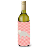 Caroline'S Treasures White Arctic Fox Pink Check Decorative Bottle Hugger, 750 Ml, Multicolor