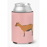 Caroline'S Treasures Oberhasli Goat Pink Check Decorative Can Hugger, Multicolor