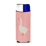 Caroline'S Treasures Embden Goose Pink Check Decorative Can Hugger, Slim, Multicolor