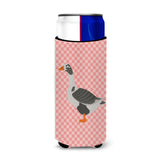 Caroline'S Treasures West Of England Goose Pink Check Decorative Can Hugger, Slim, Multicolor