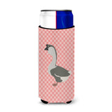Caroline'S Treasures African Goose Pink Check Decorative Can Hugger, Slim, Multicolor