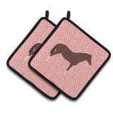 Caroline'S Treasures English Thoroughbred Horse Pink Check Decorated Pot Holder, 7.5 X 7.5