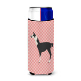 Caroline'S Treasures Llama Q' Ara Pink Check Decorative Can Hugger, Slim, Multicolor