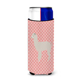 Caroline'S Treasures Alpaca Pink Check Decorative Can Hugger, Slim, Multicolor