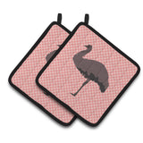 Caroline'S Treasures Emu Pink Check Decorated Pot Holder, 7.5 X 7.5