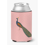 Caroline'S Treasures Indian Peacock Peafowl Pink Check Decorative Can Hugger, Multicolor