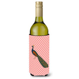 Caroline'S Treasures Indian Peacock Peafowl Pink Check Decorative Bottle Hugger, 750 Ml, Multicolor