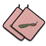Caroline'S Treasures Indian Peacock Peafowl Pink Check Decorated Pot Holder, 7.5 X 7.5