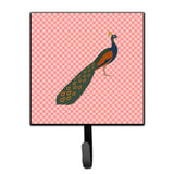 Caroline'S Treasures Indian Peacock Peafowl Pink Check Wall Hook, Small, Multicolor