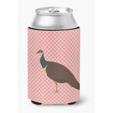 Caroline'S Treasures Indian Peahen Peafowl Pink Check Decorative Can Hugger, Multicolor