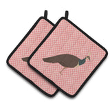 Caroline'S Treasures Indian Peahen Peafowl Pink Check Decorated Pot Holder, 7.5 X 7.5