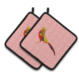 Caroline'S Treasures Golden Or Chinese Pheasant Pink Check Decorated Pot Holder, 7.5 X 7.5