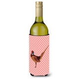 Caroline'S Treasures Ring-Necked Common Pheasant Pink Check Decorative Bottle Hugger, 750 Ml, Multicolor