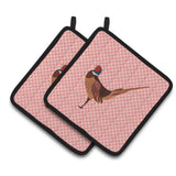 Caroline'S Treasures Ring-Necked Common Pheasant Pink Check Decorated Pot Holder, 7.5 X 7.5