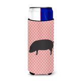 Caroline'S Treasures Devon Large Black Pig Pink Check Decorative Can Hugger, Slim, Multicolor