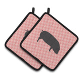 Caroline'S Treasures Devon Large Black Pig Pink Check Decorated Pot Holder, 7.5 X 7.5