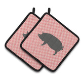 Caroline'S Treasures Berkshire Pig Pink Check Decorated Pot Holder, 7.5 X 7.5