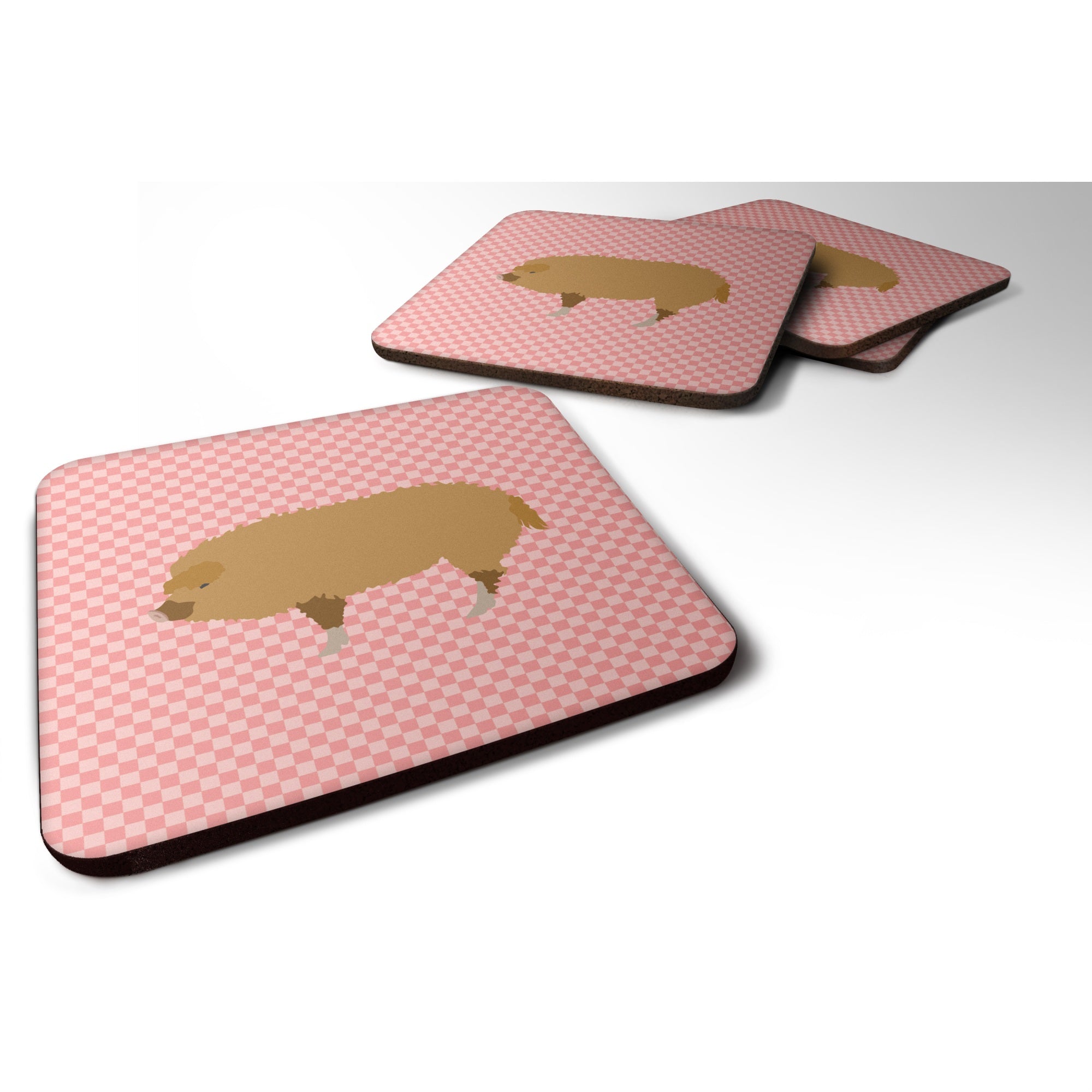 Caroline'S Treasures Hungarian Mangalica Pig Pink Check Decorative Coasters, 3.5, Multicolor